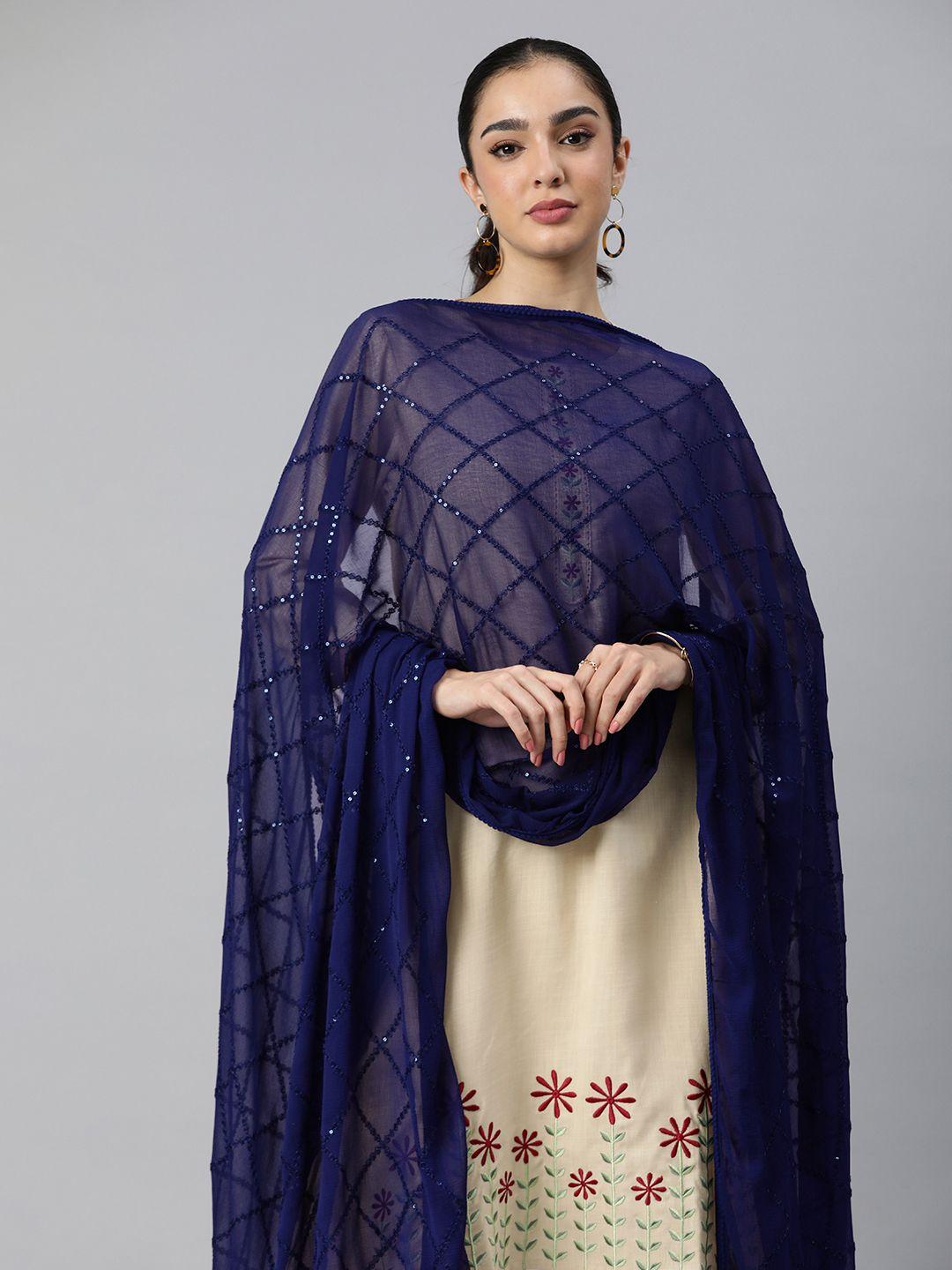rani saahiba checked embroidered dupatta with sequinned