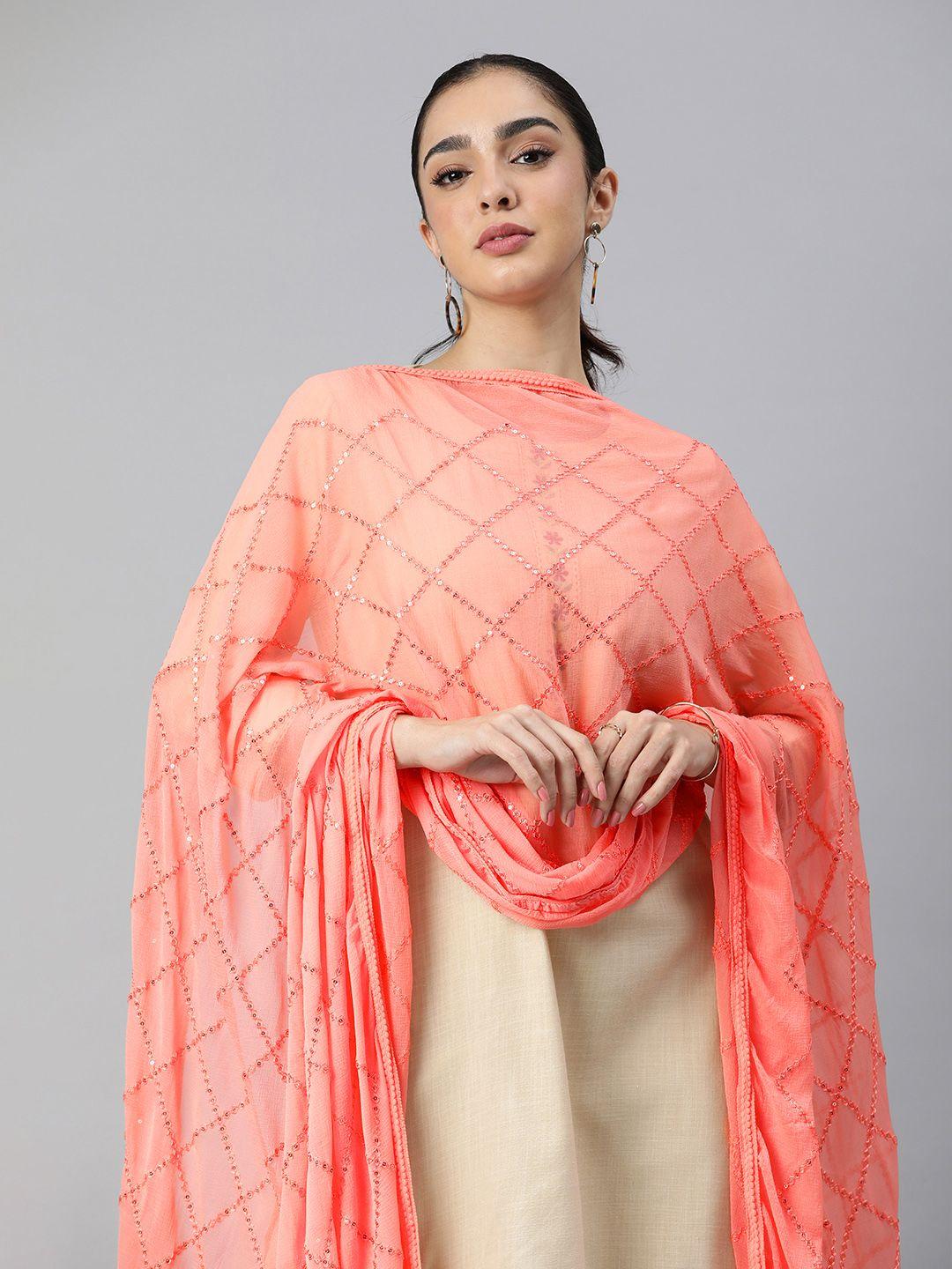 rani saahiba checked sequinned embroidered dupatta