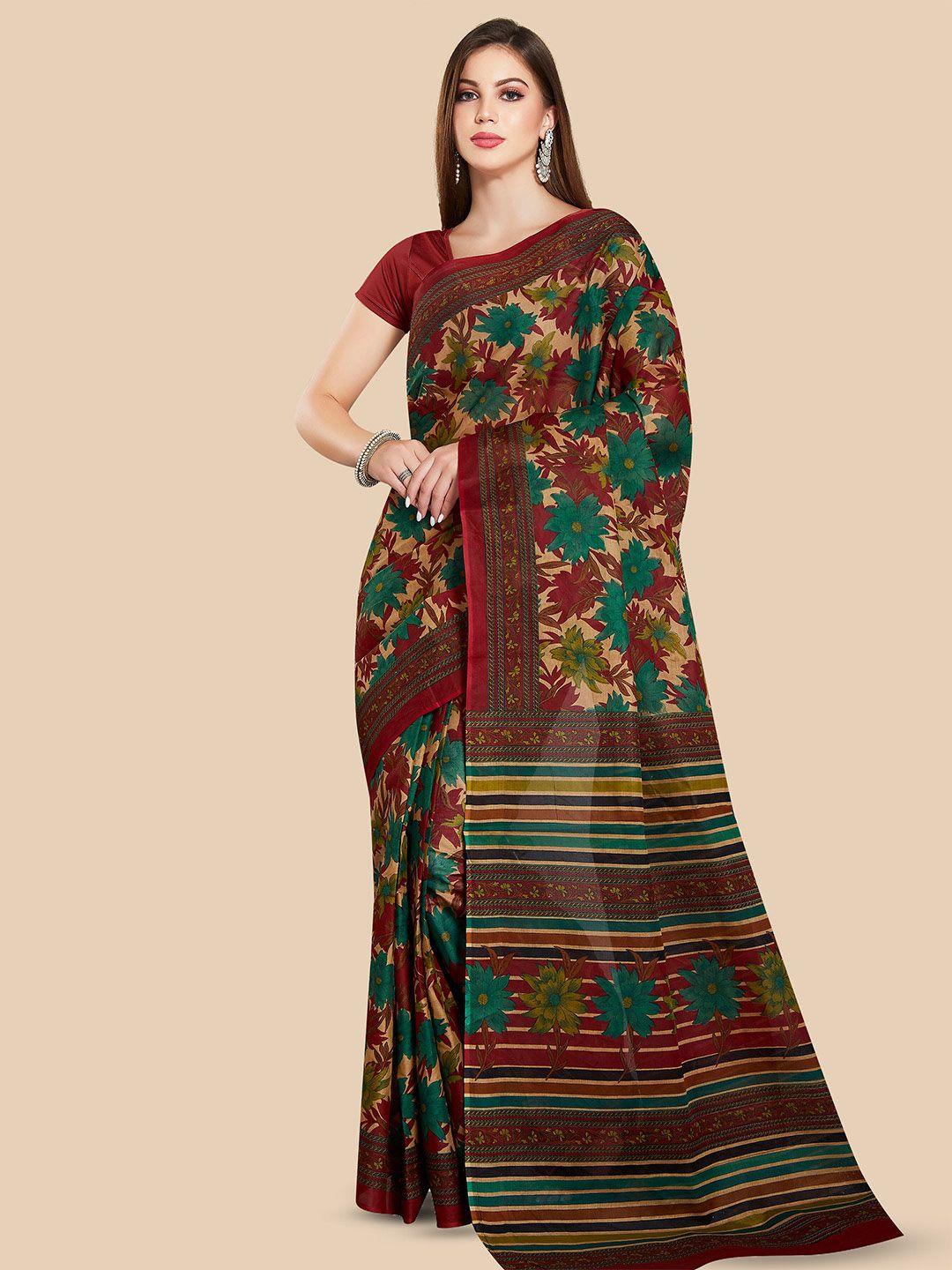 rani saahiba floral block printed pure cotton saree