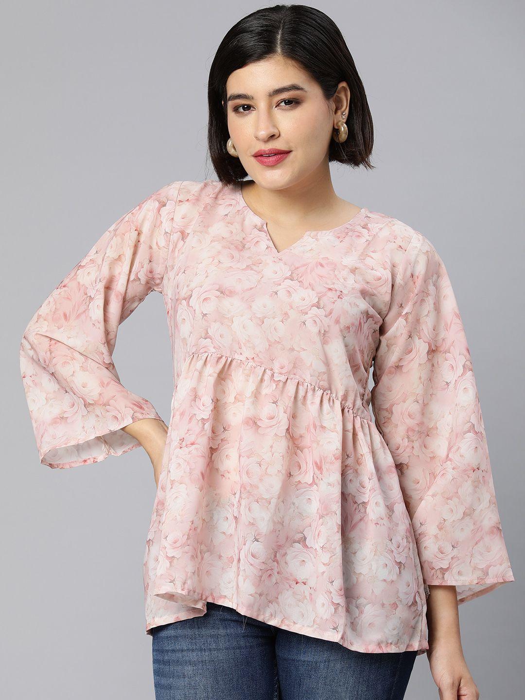 rani saahiba floral print flared sleeve linen georgette top