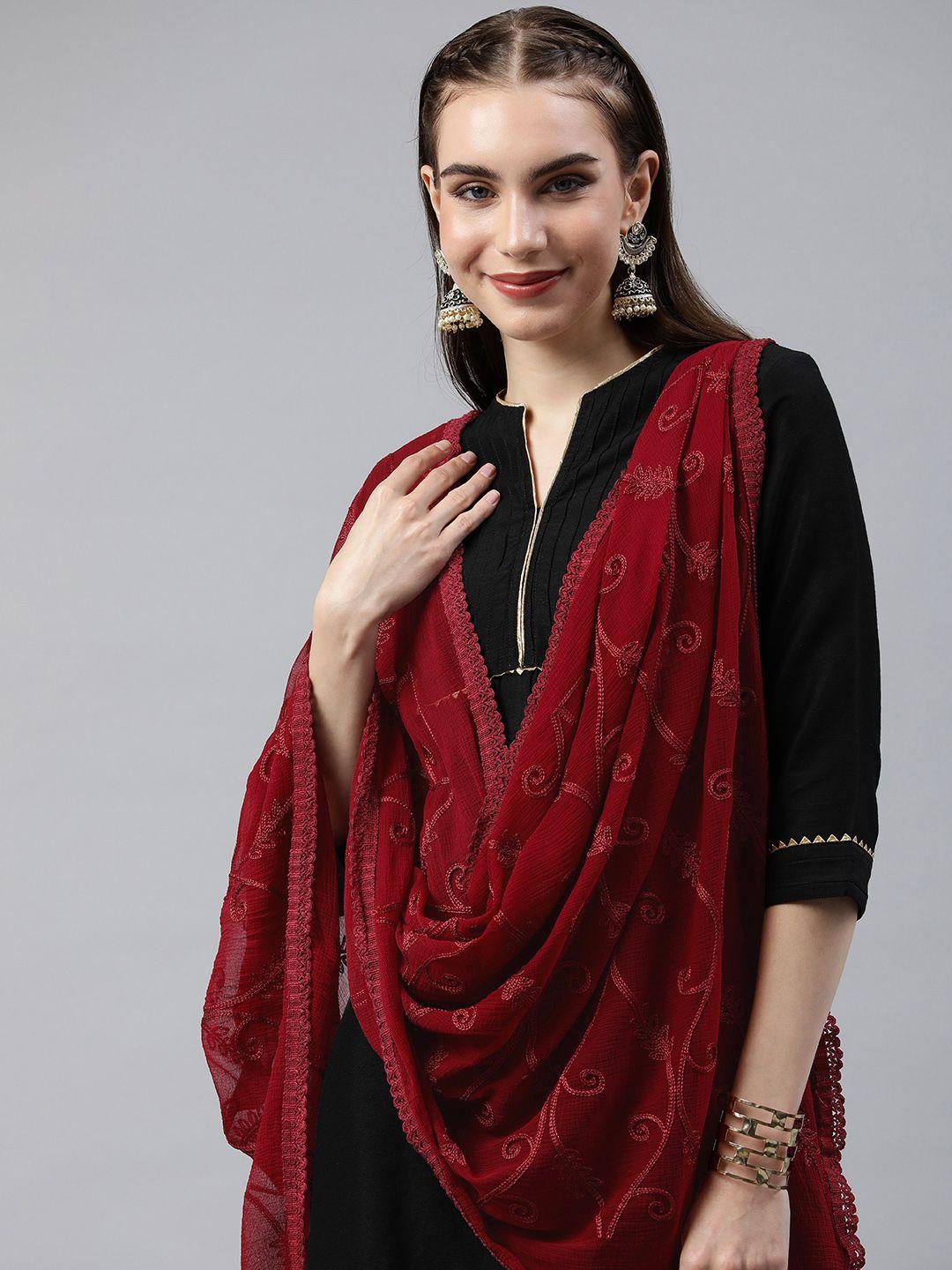 rani saahiba maroon embroidered dupatta with thread work