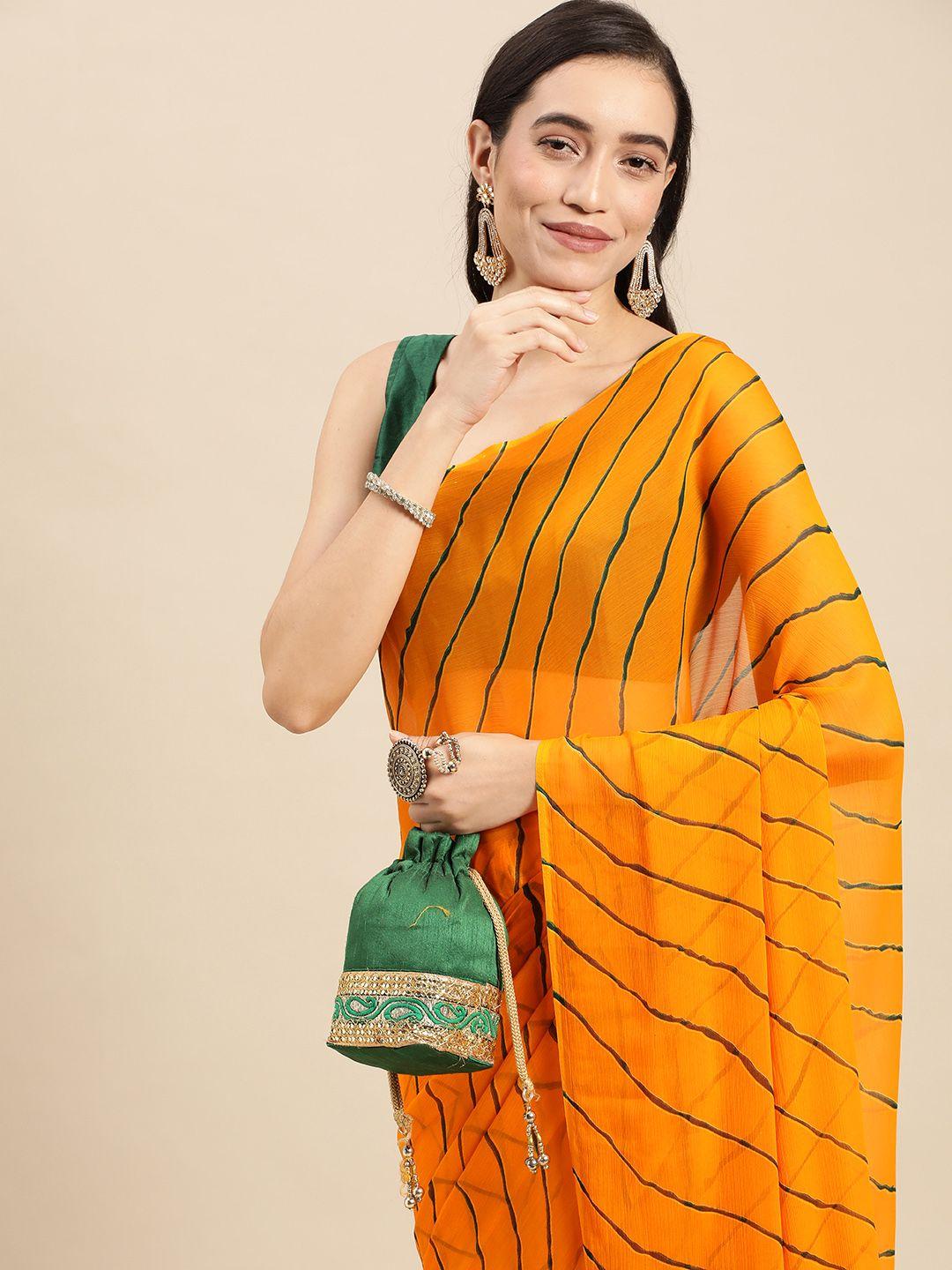 rani saahiba yellow & green leheriya saree