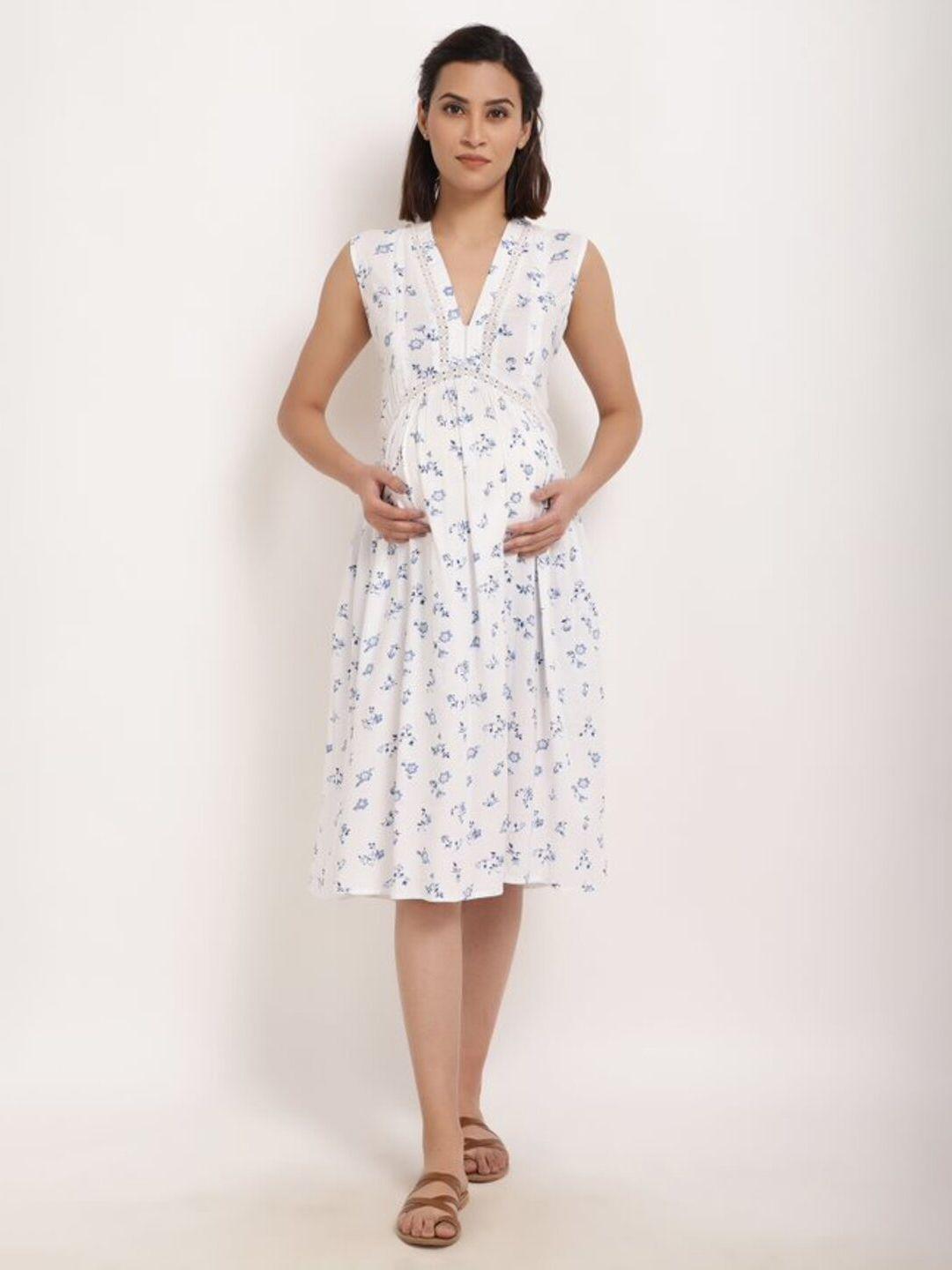 ranng floral printed gathered maternity fit & flare dress