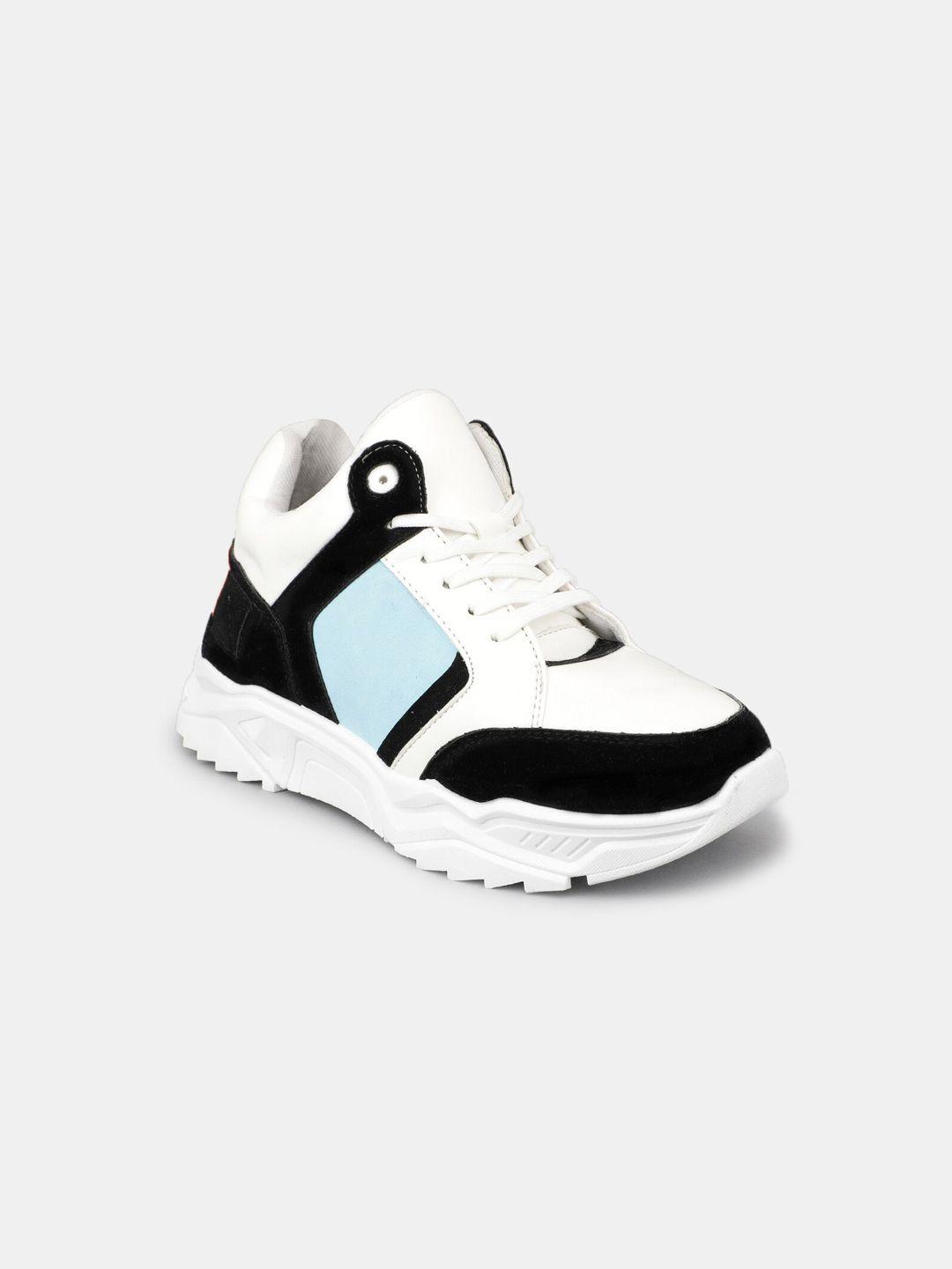 rapidbox men white & black colourblocked casual sneakers