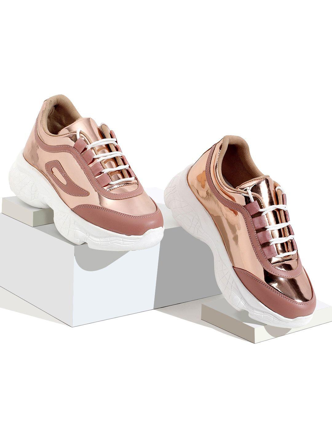 rapidbox women gold-toned & pink colourblocked sneakers