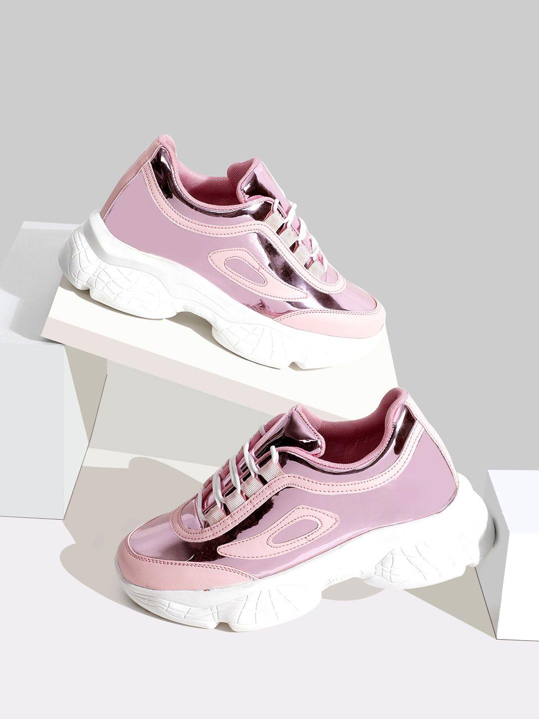 rapidbox women pink & peach colourblocked sneakers