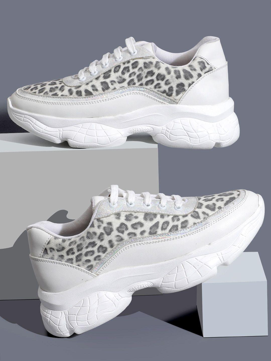 rapidbox women white & grey printed sneakers