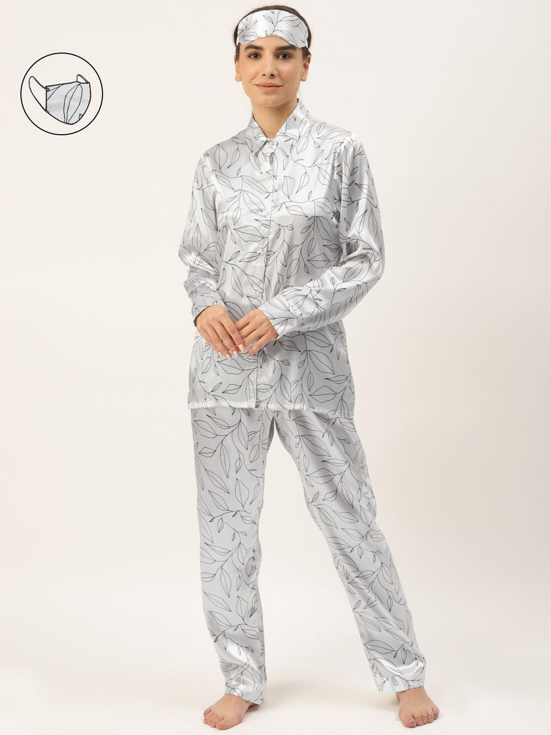rapra-the-label-women-6-pcs-white-&-black-tropical-print-satin-pyjama-set