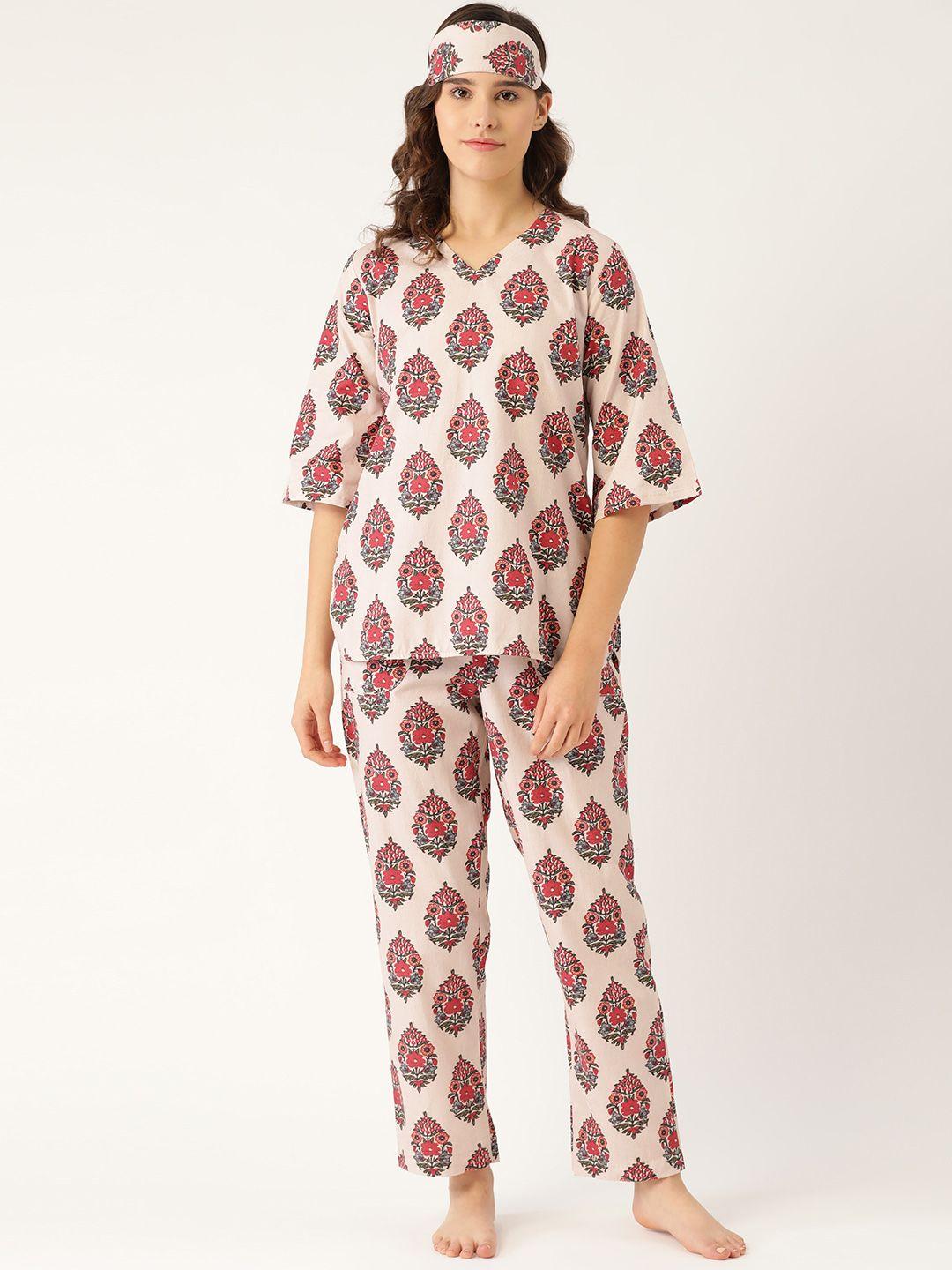 rapra-the-label-women-peach-coloured-block-printed-pure-cotton-night-suit-with-eye-mask