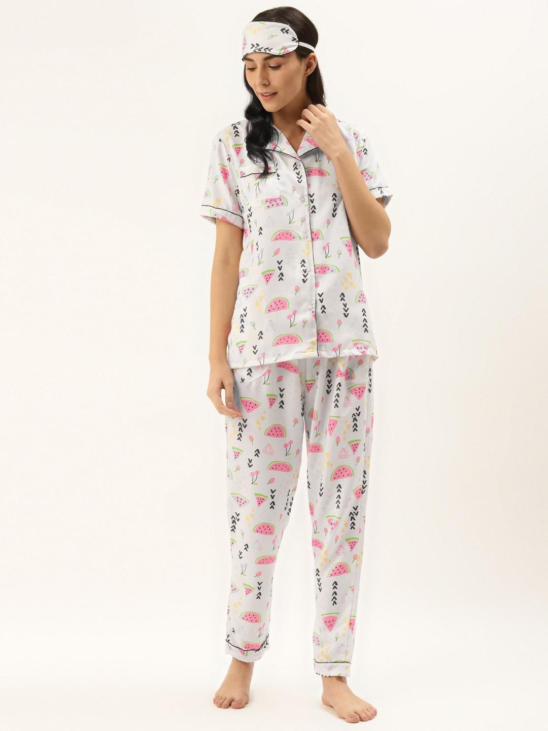 rapra-the-label-women-white-&-pink-pure-cotton-fruit-print-night-suit-with-eye-mask