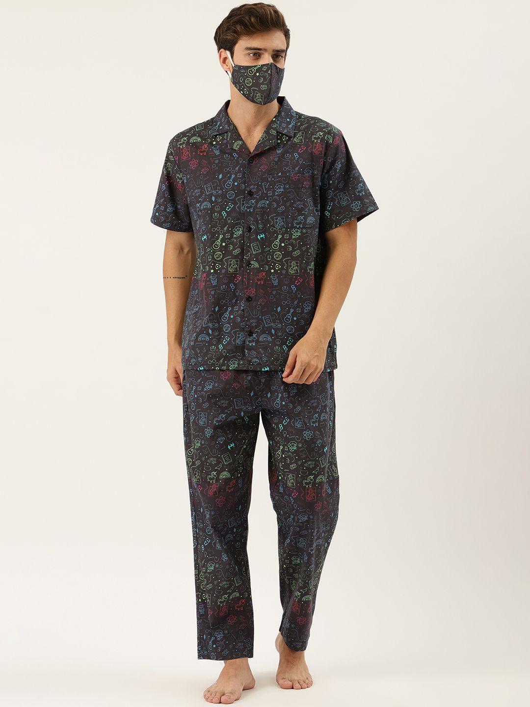 rapra the label men black & blue printed night suit