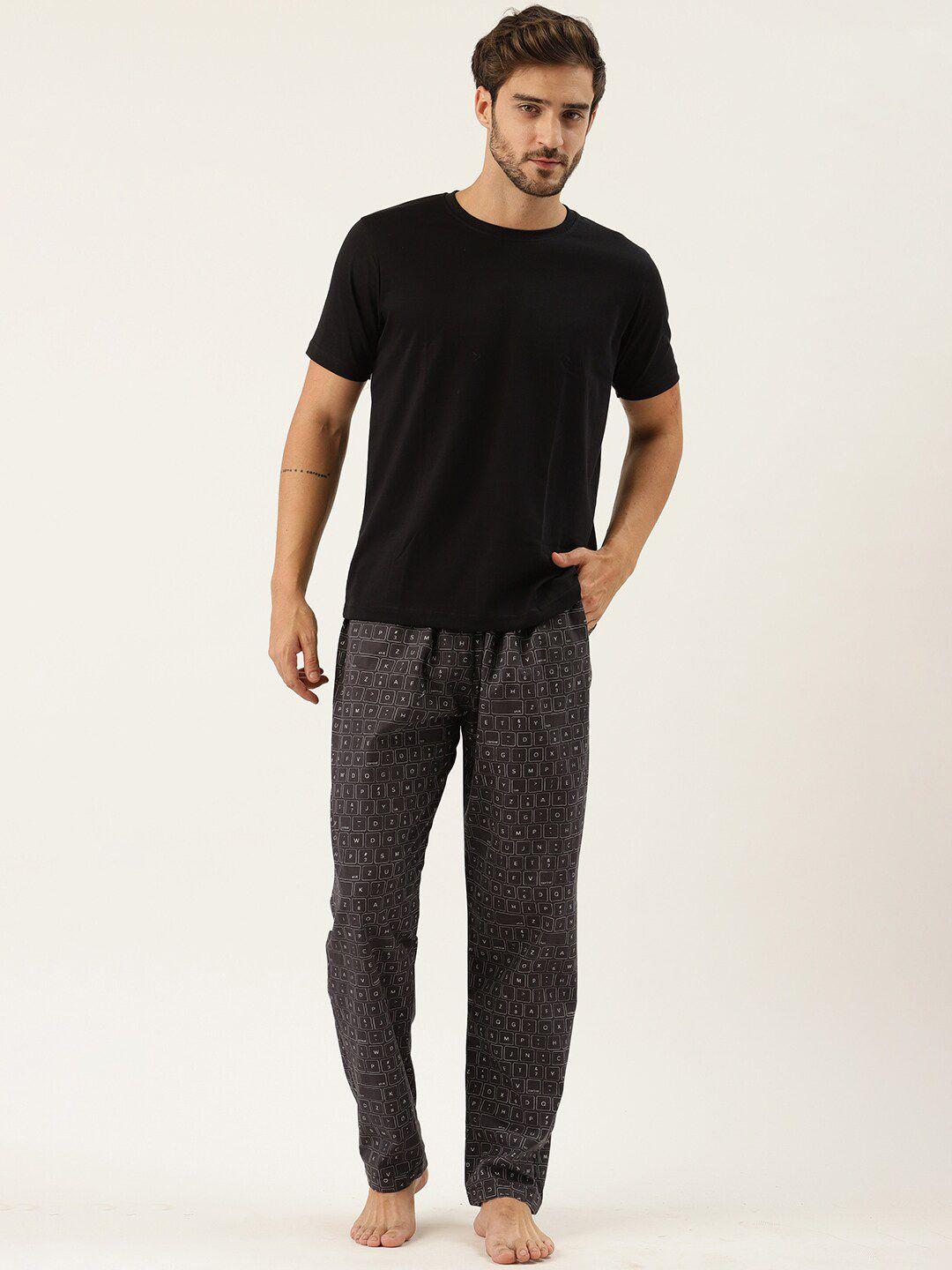 rapra the label men black printed lounge pants