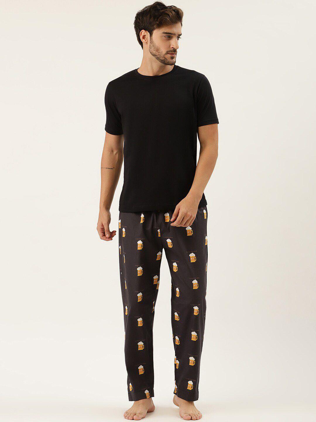 rapra the label men black printed lounge pants