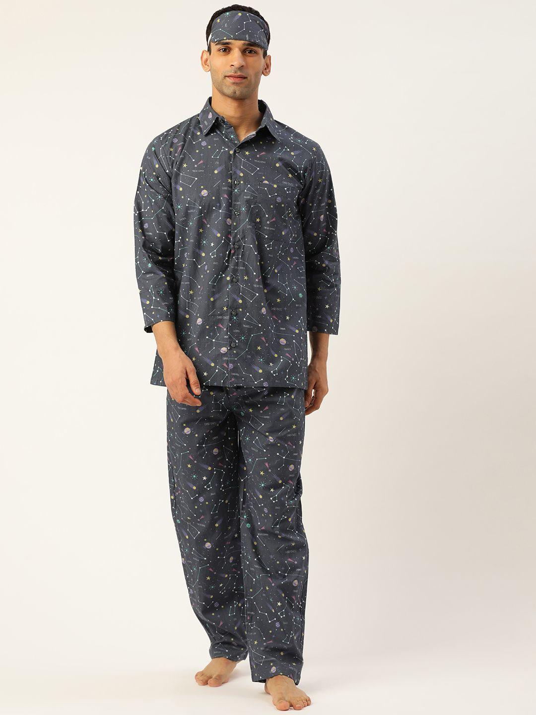 rapra the label men charcoal & multicoloured printed night suit