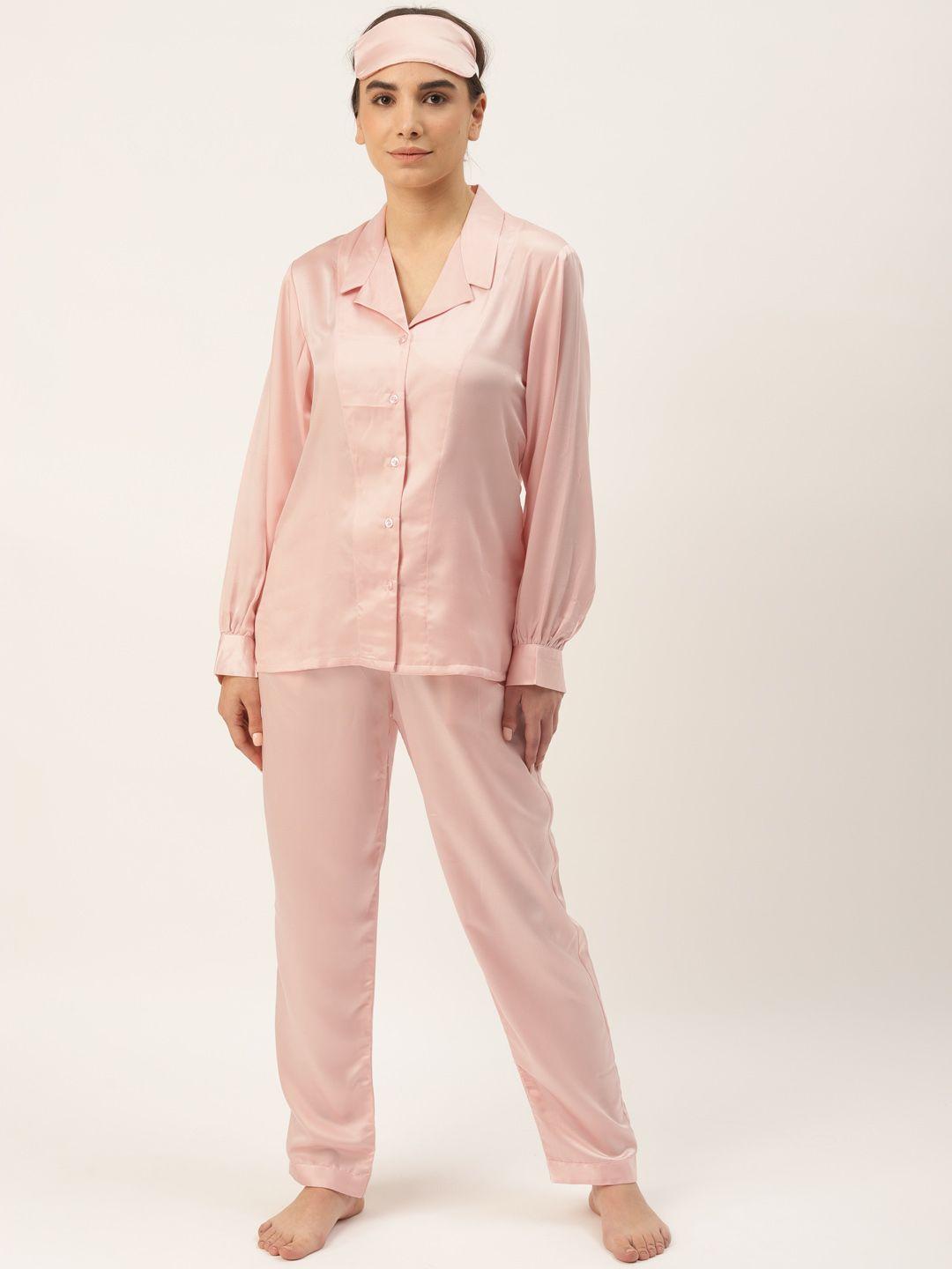 rapra the label women 6 pcs pink solid satin pyjama set