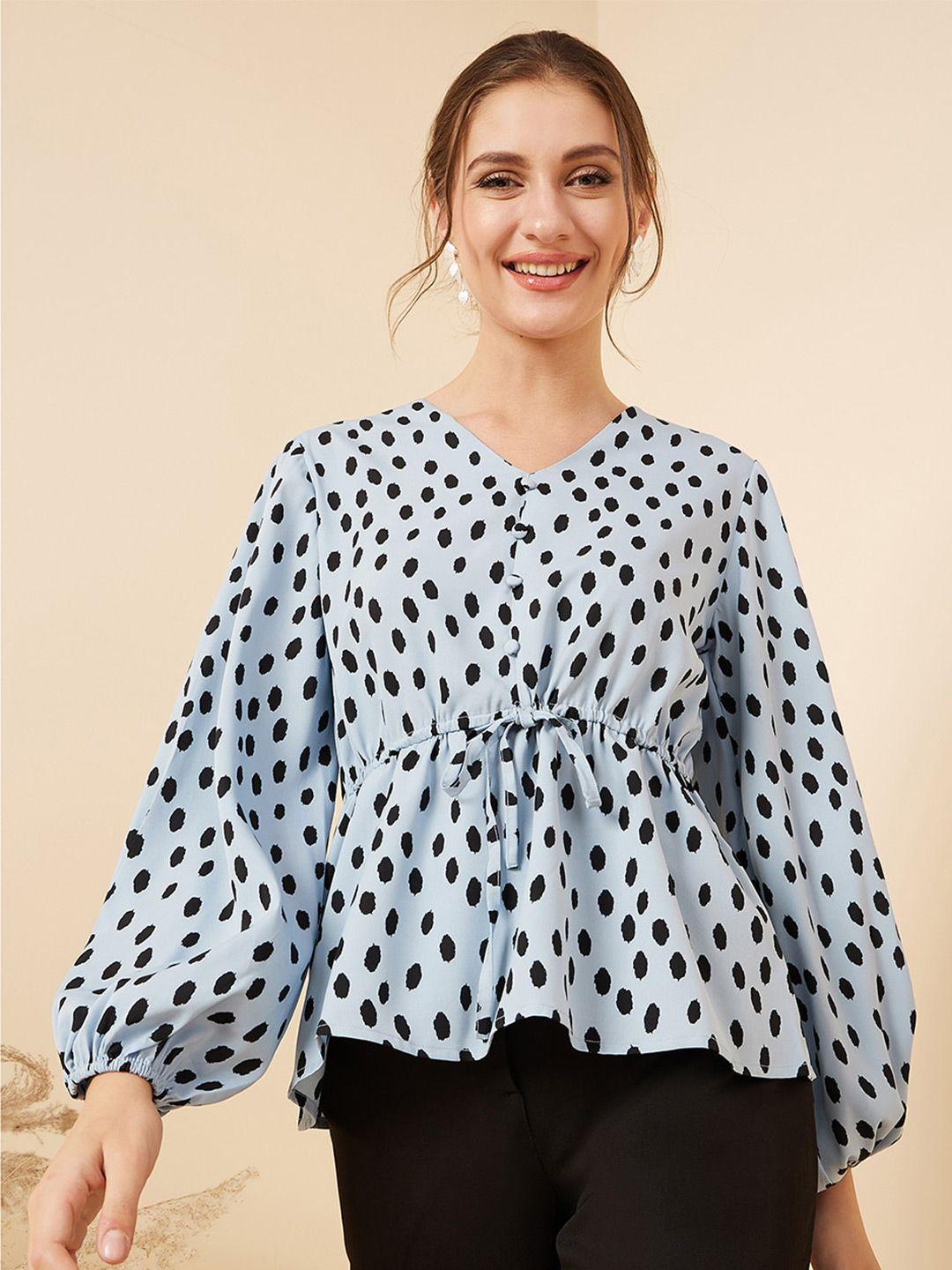 rare abstract printed puff sleeve cinched waist top