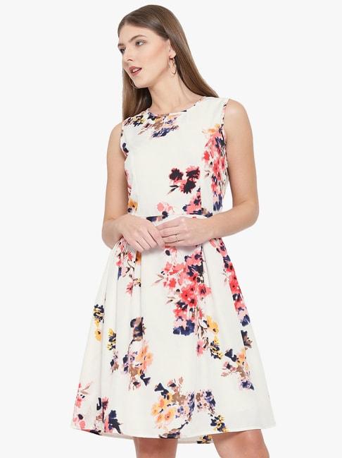 rare cream floral print a-line dress