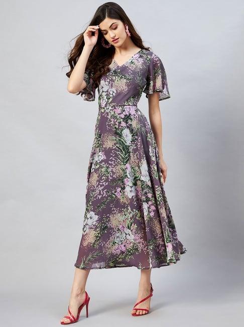 rare purple floral print maxi dress