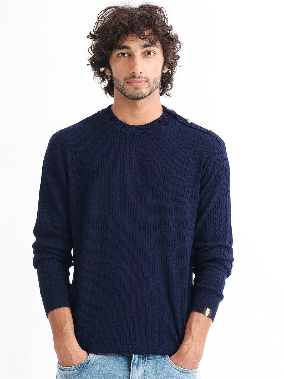 rare rabbit cable knit self design pullover sweaters