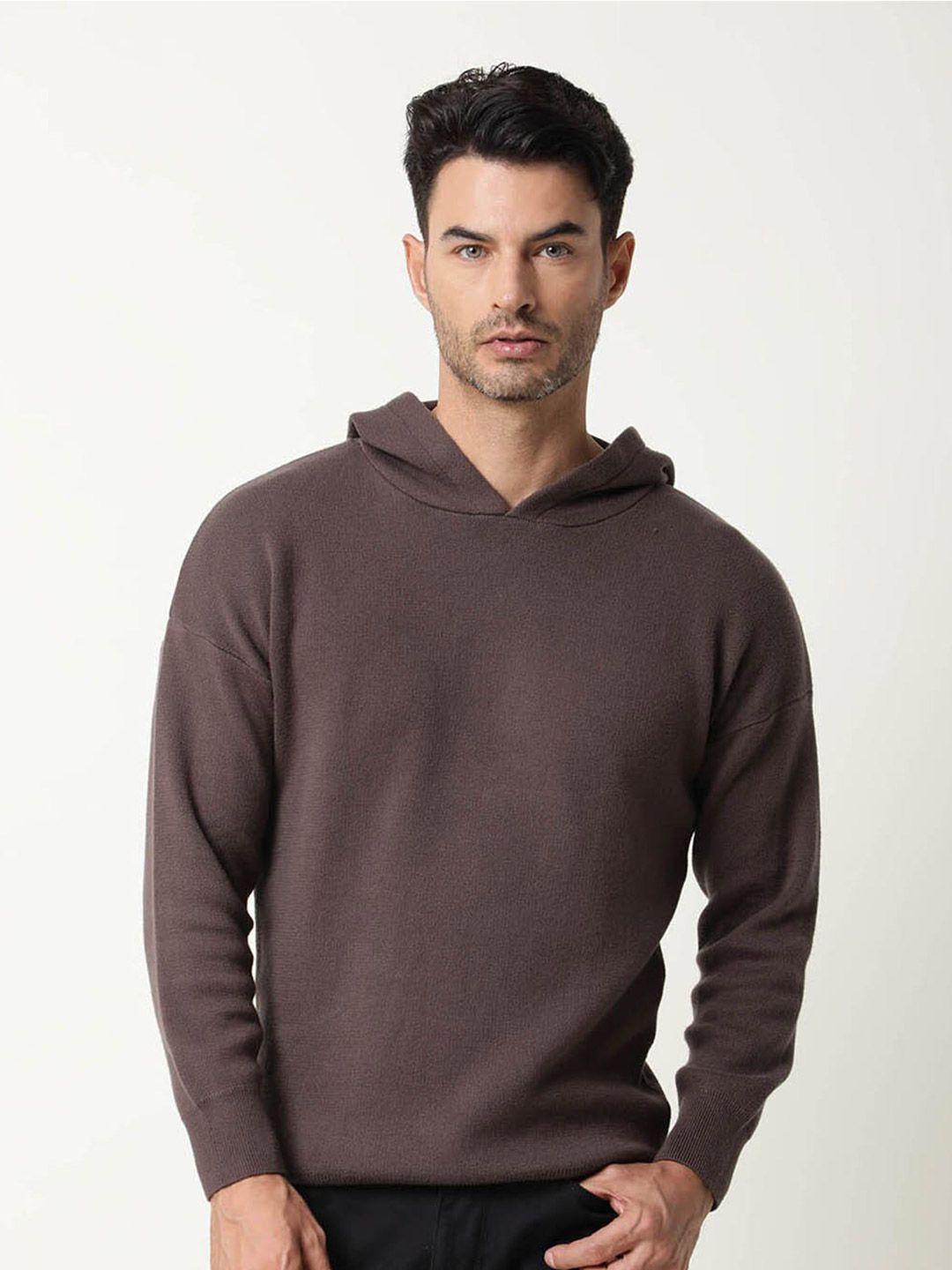 rare rabbit men brown hooded cotton sweatshirt
