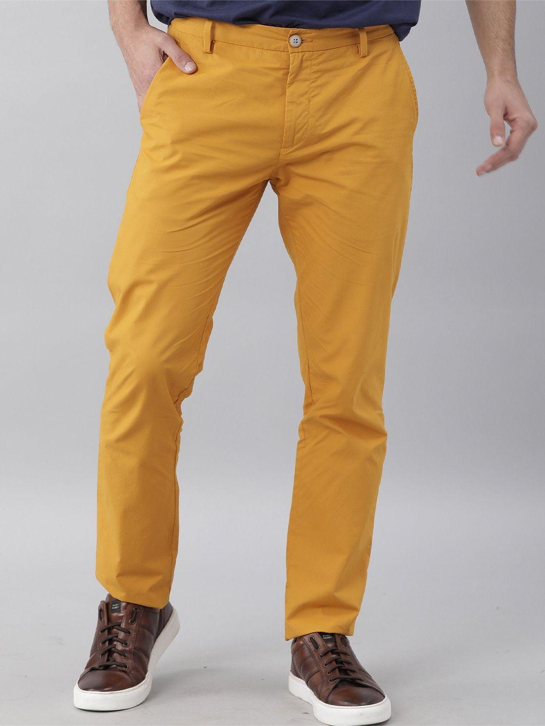rare rabbit men mustard yellow slim fit chinos trousers
