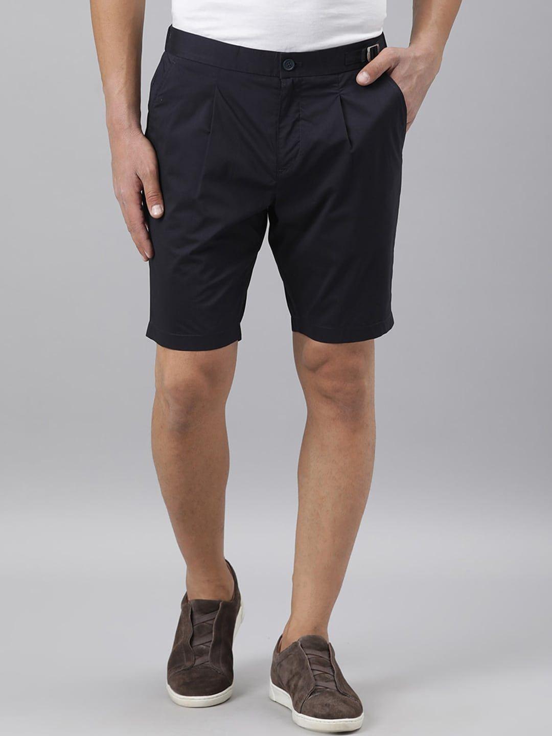 rare rabbit men navy blue slim fit cotton shorts