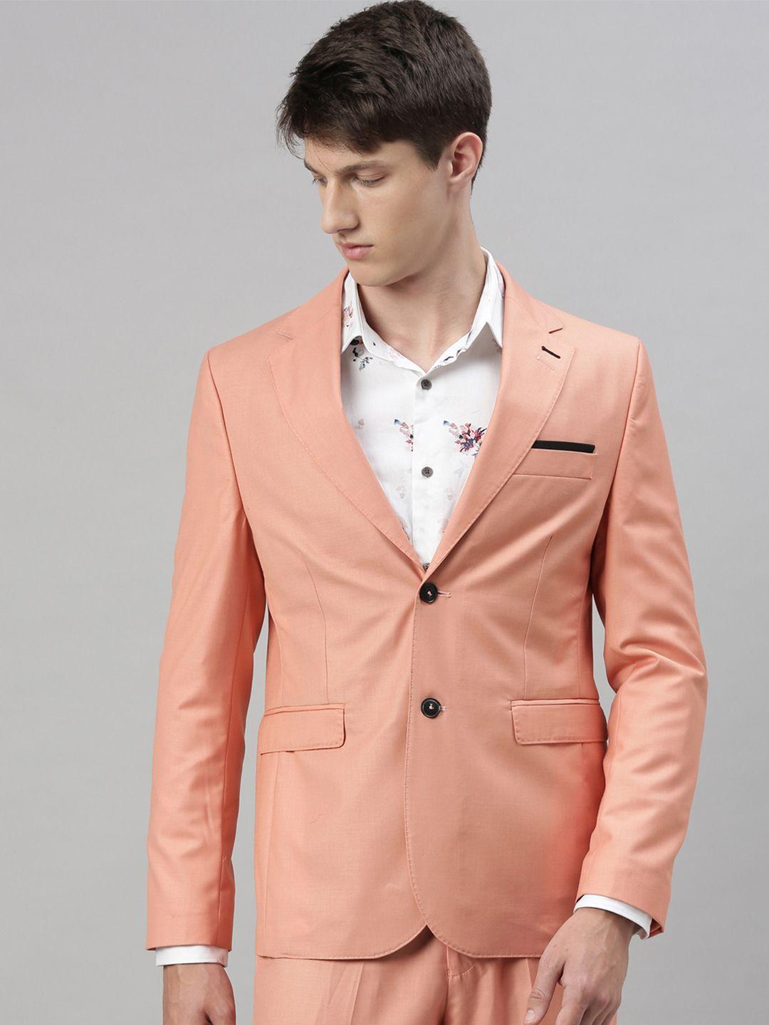 rare rabbit men peach-colored solid single-breasted casual blazer