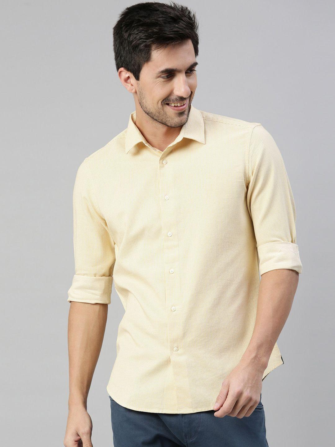 rare rabbit men yellow & off-white regular fit checked casual shirt