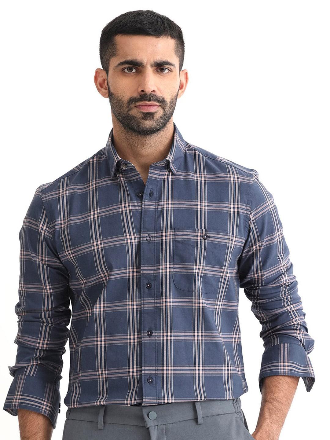 rare rabbit slim fit opaque checked cotton casual shirt