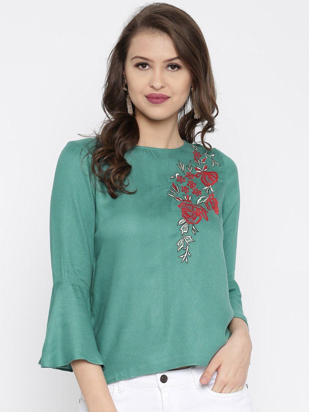 rare teal green embroidered top