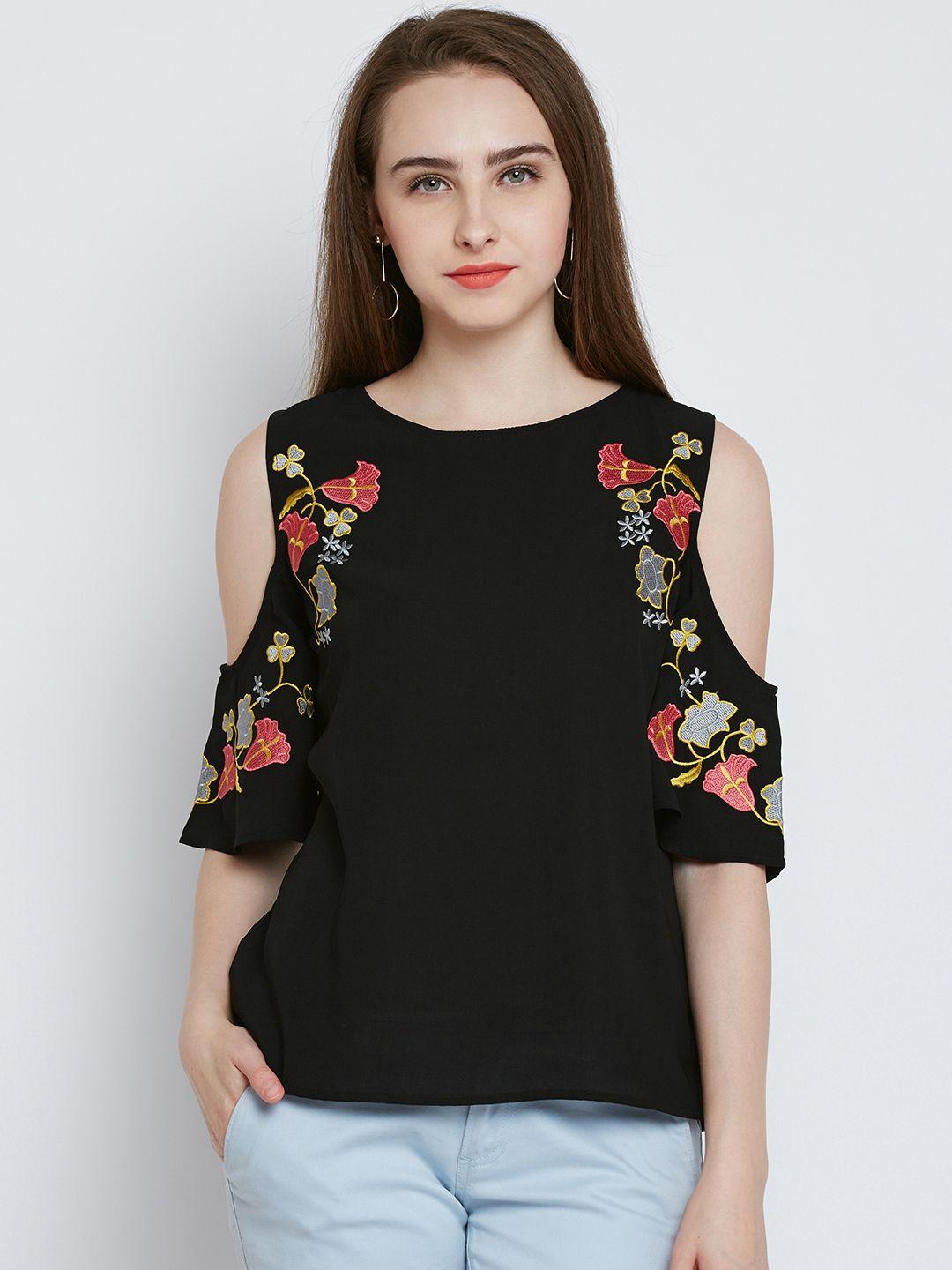 rare women black embroidered detail top