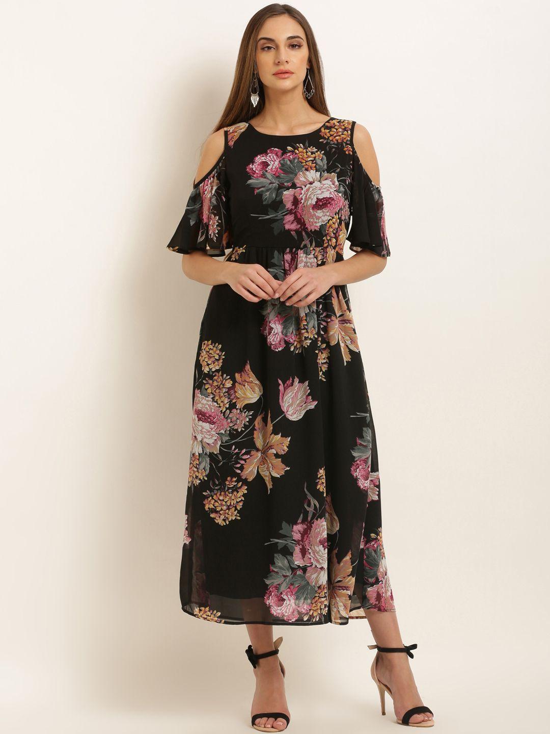 rare women black printed fit and flare dress