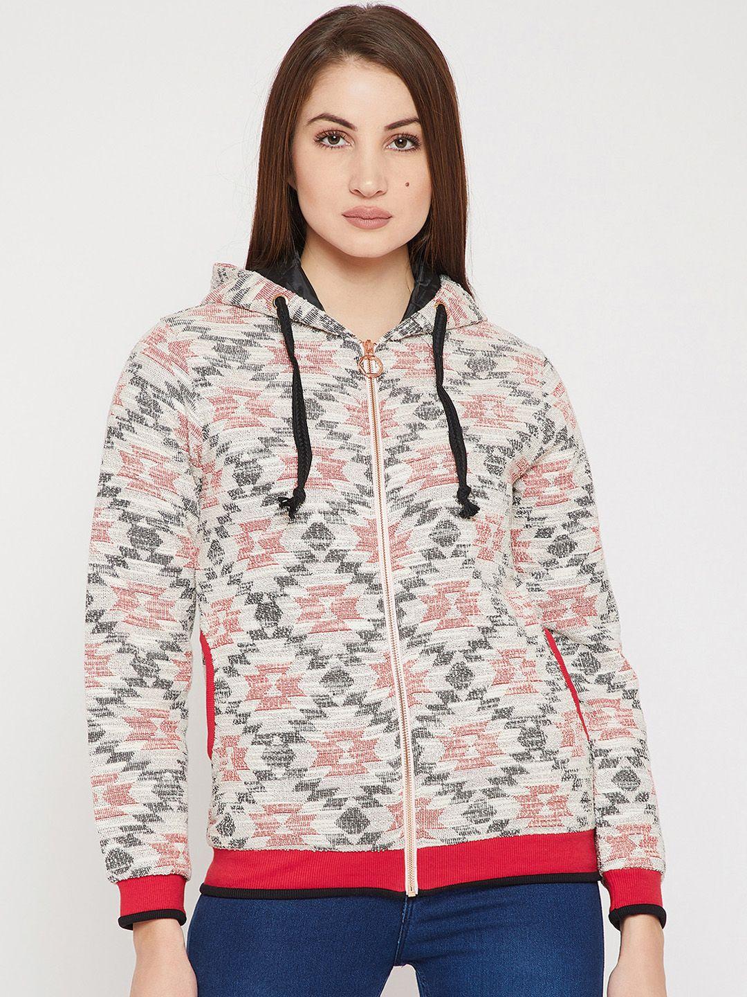 rare women grey & red printed open front jacket
