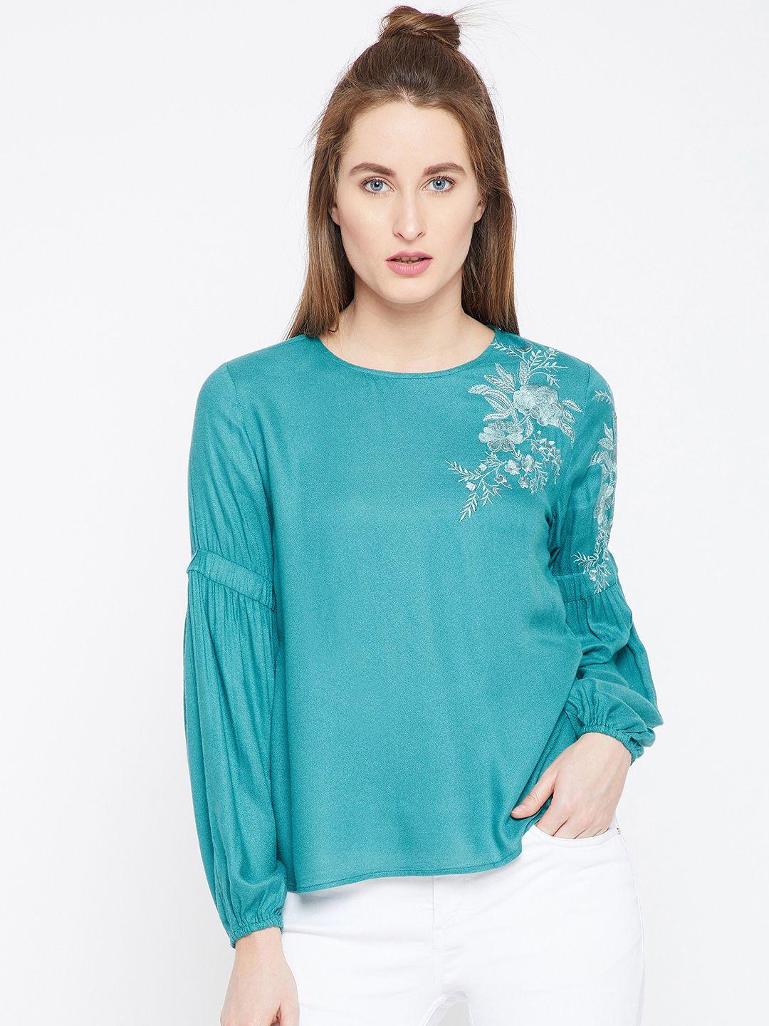 rare women teal solid top