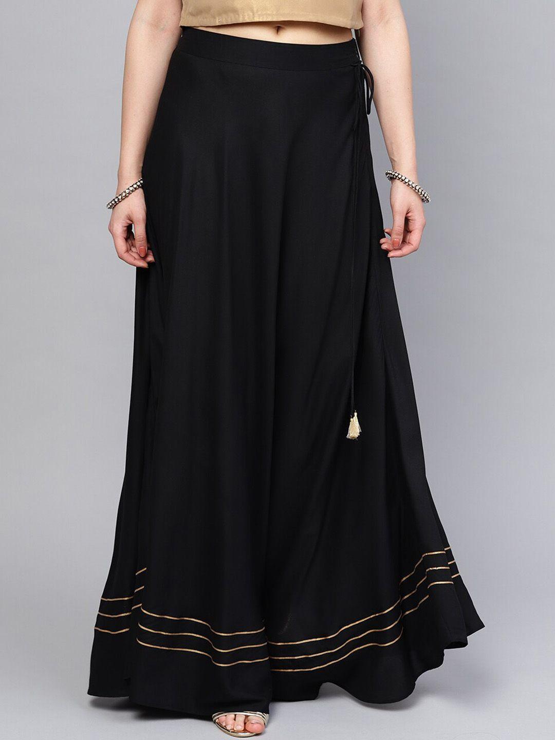 rare black & gold-toned flared maxi skirt