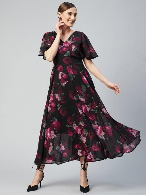 rare black floral print maxi dress