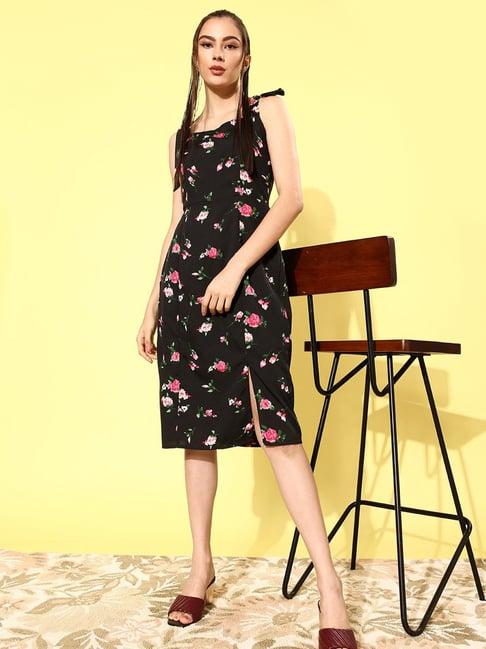 rare black floral print midi dress