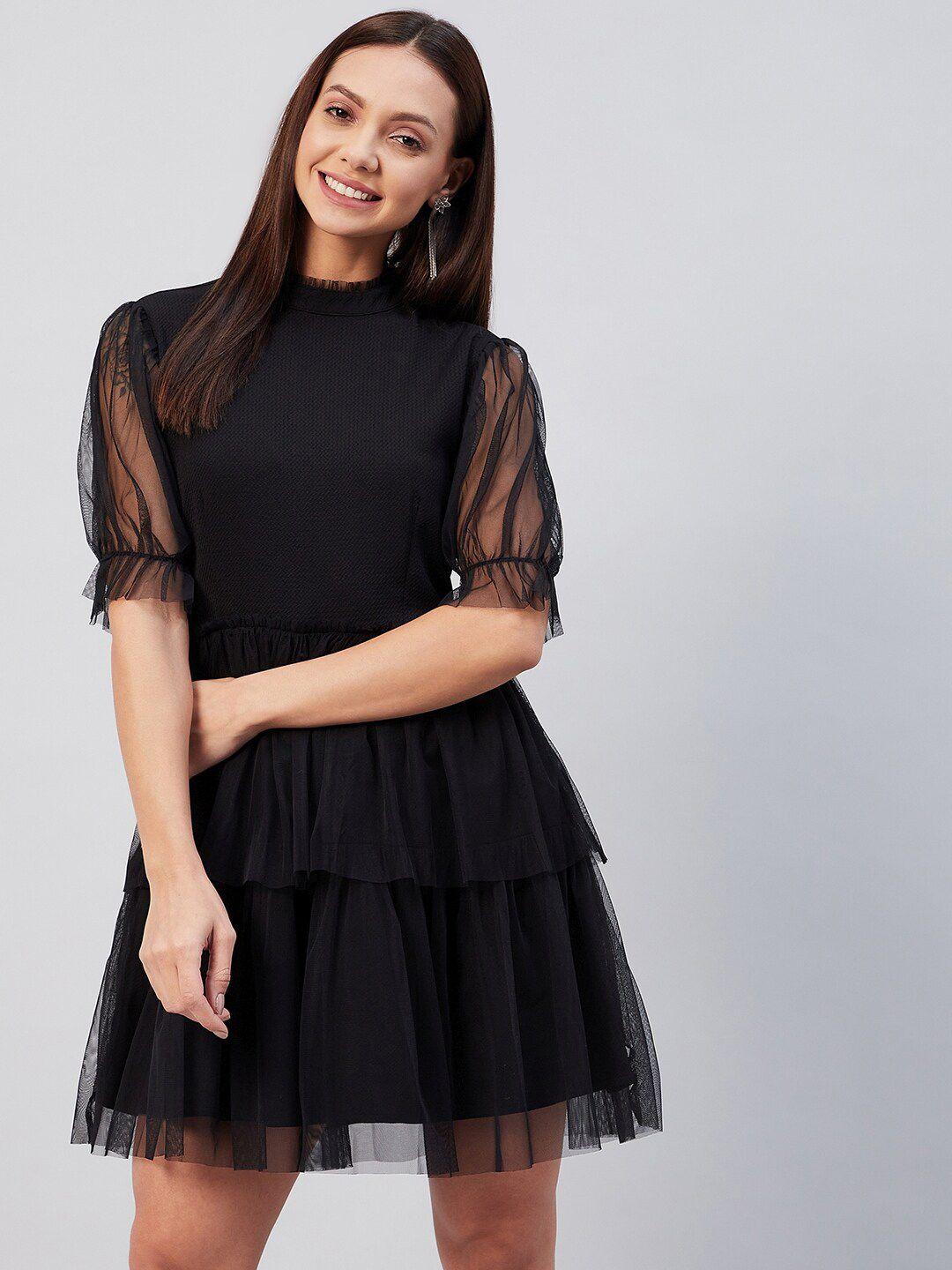 rare black net fit & flare tulle dress