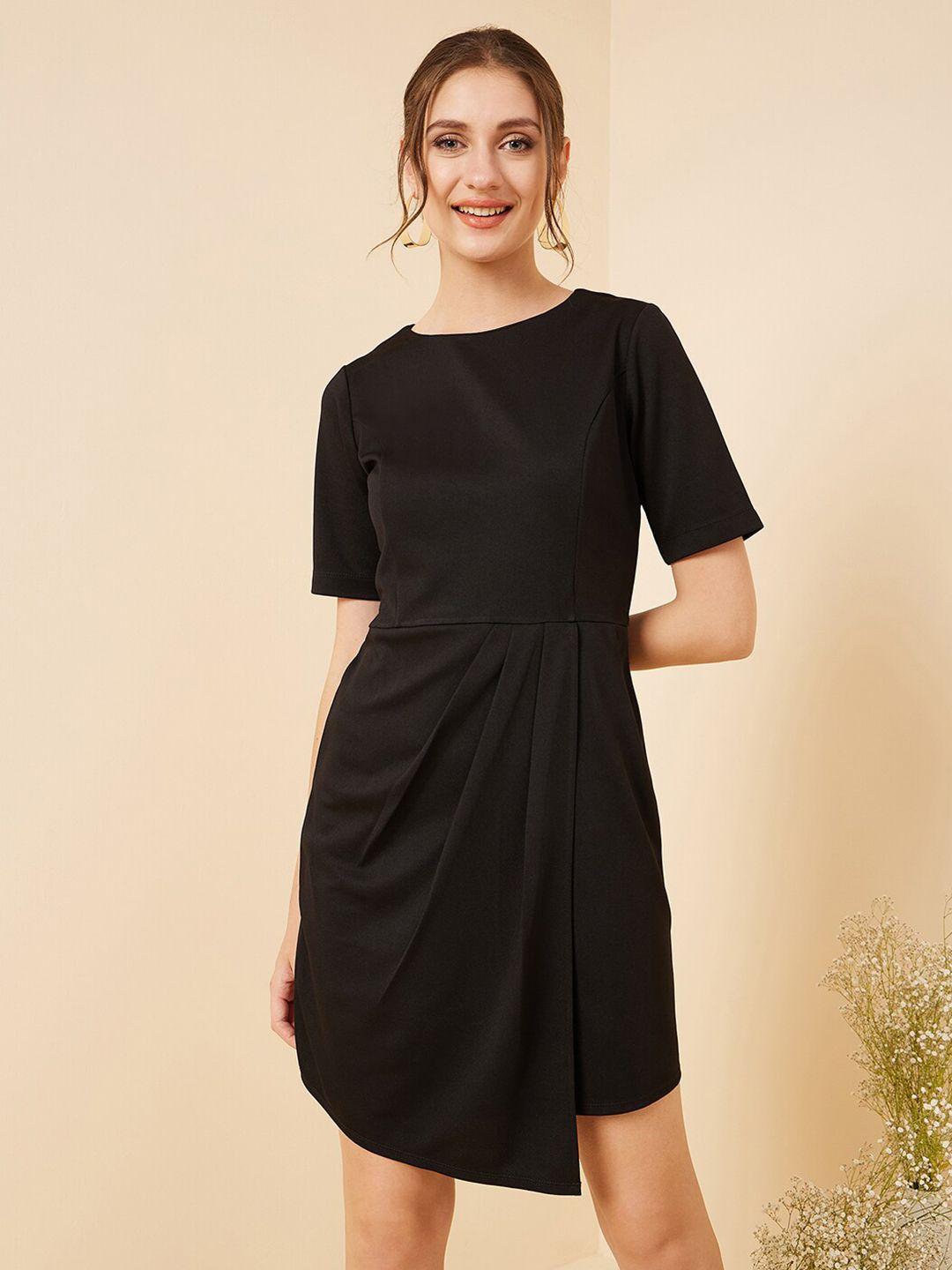 rare black round neck sheath dress