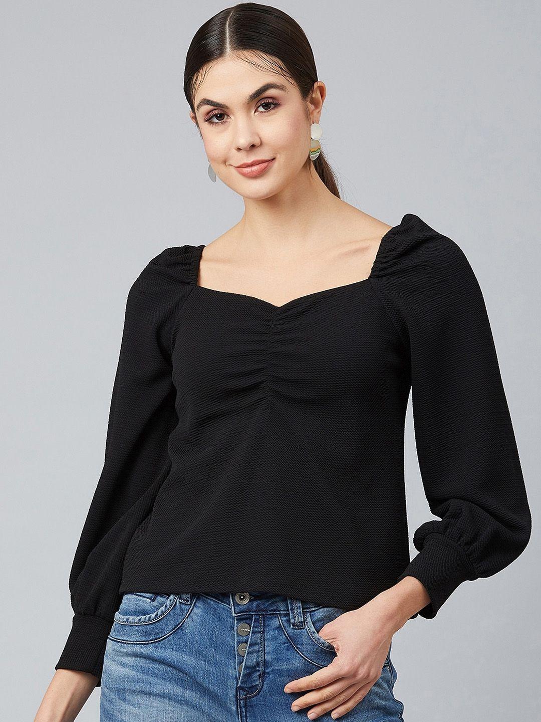 rare black solid sweetheart neck crepe top