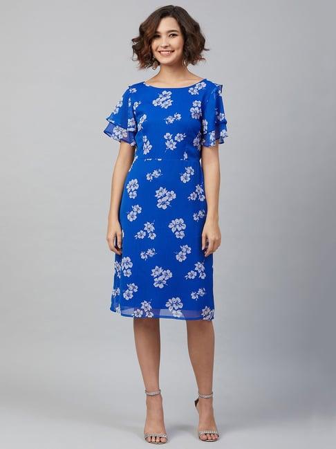 rare blue floral print midi dress