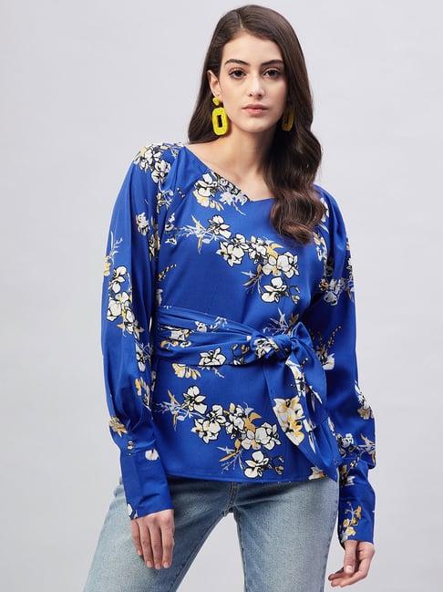 rare blue floral print regular fit top