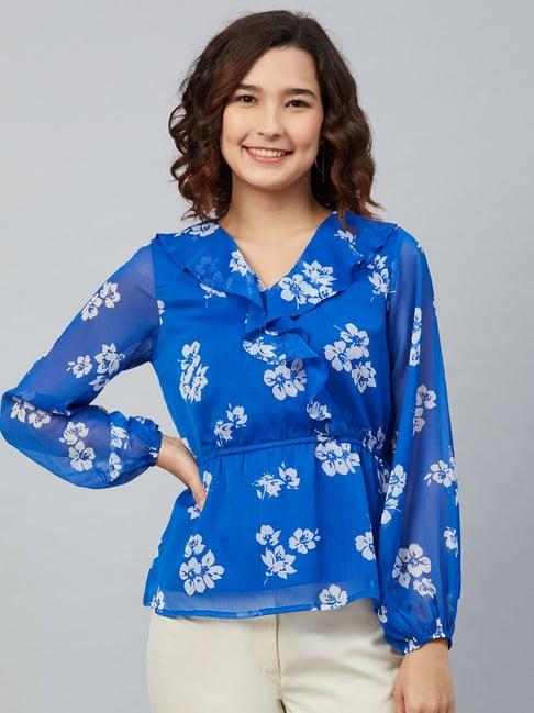 rare blue floral print top