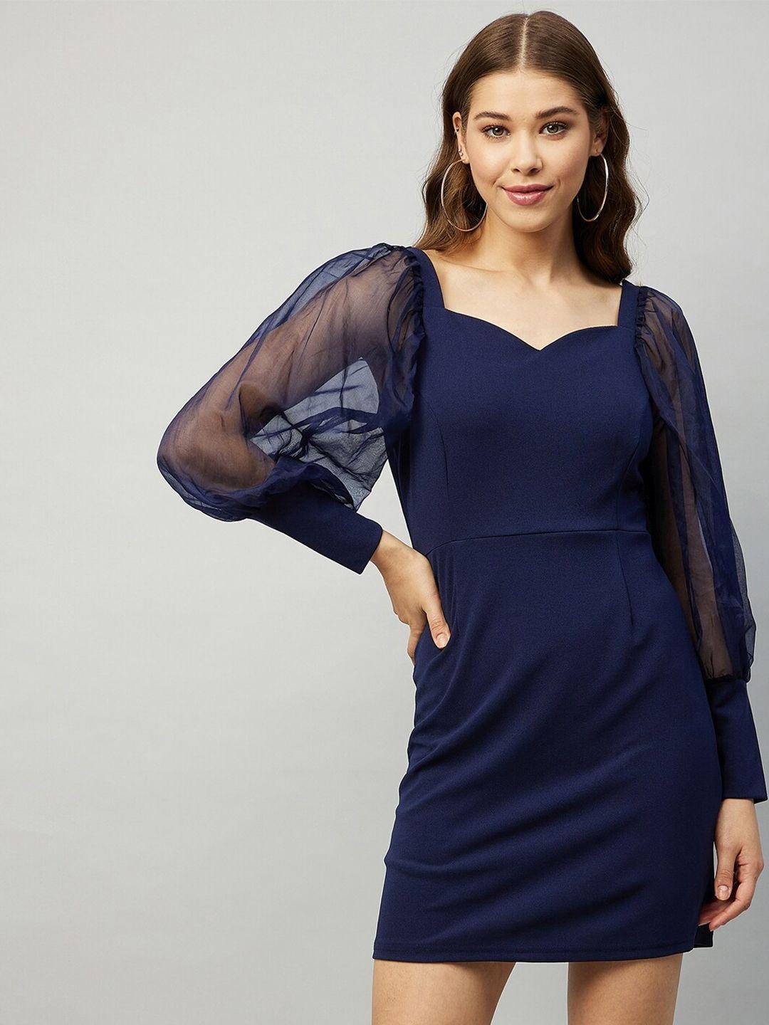 rare blue sheath solid dress