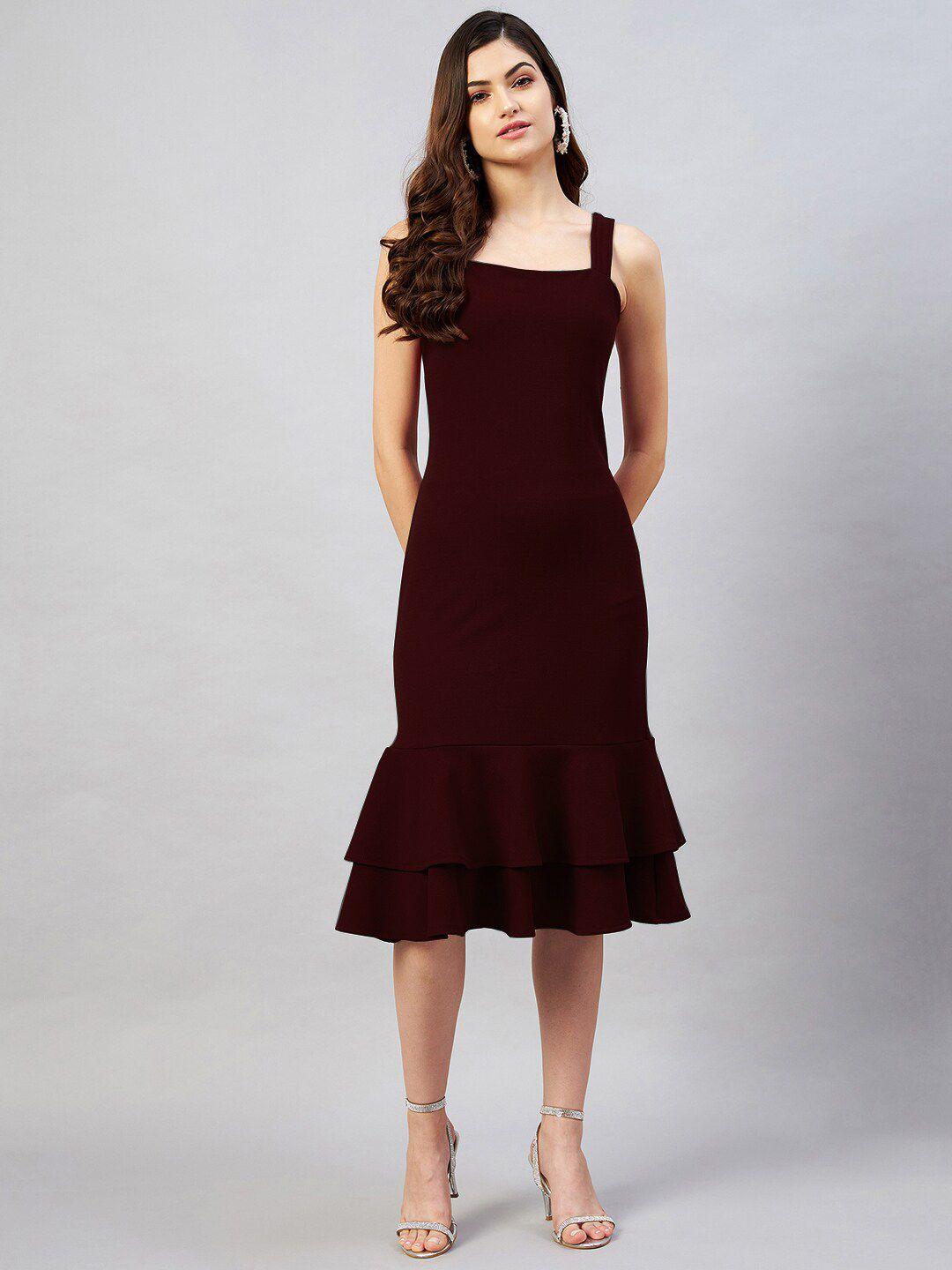 rare burgundy solid sheath midi dress