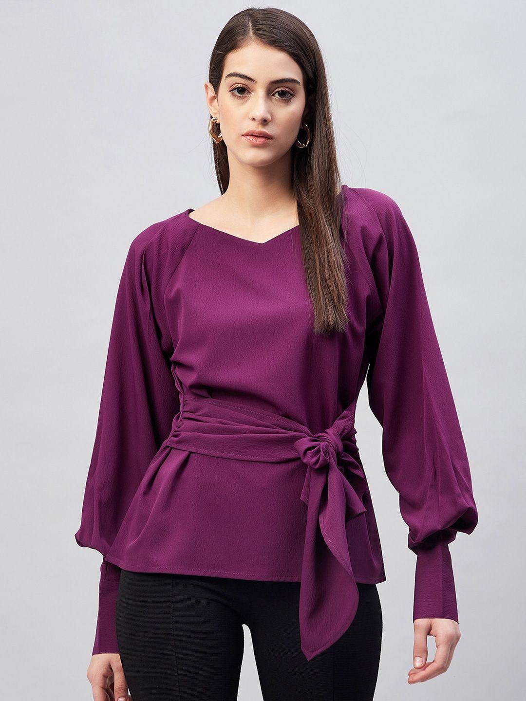 rare crepe puff sleeve cinched waist top