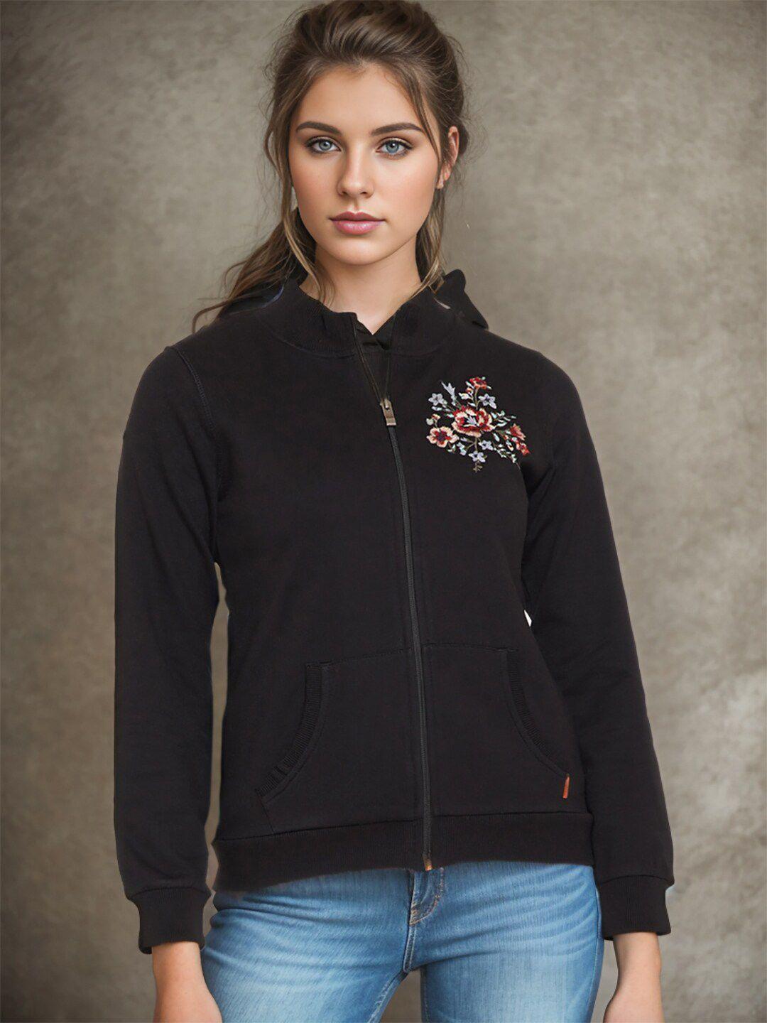 rare floral embroidered front-open fleece sweatshirt