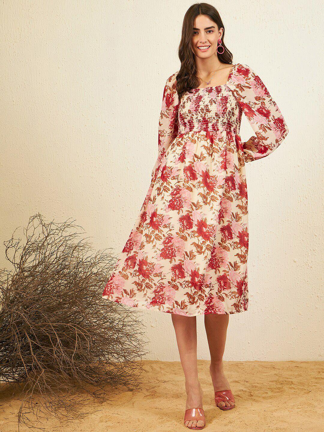 rare floral print puff sleeve georgette a-line dress