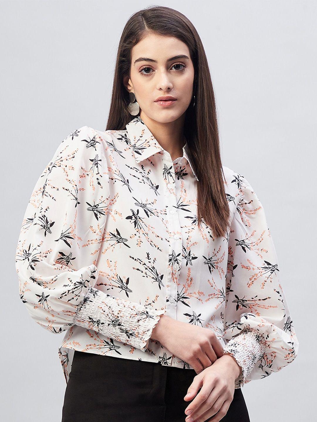 rare floral printed crepe shirt style top