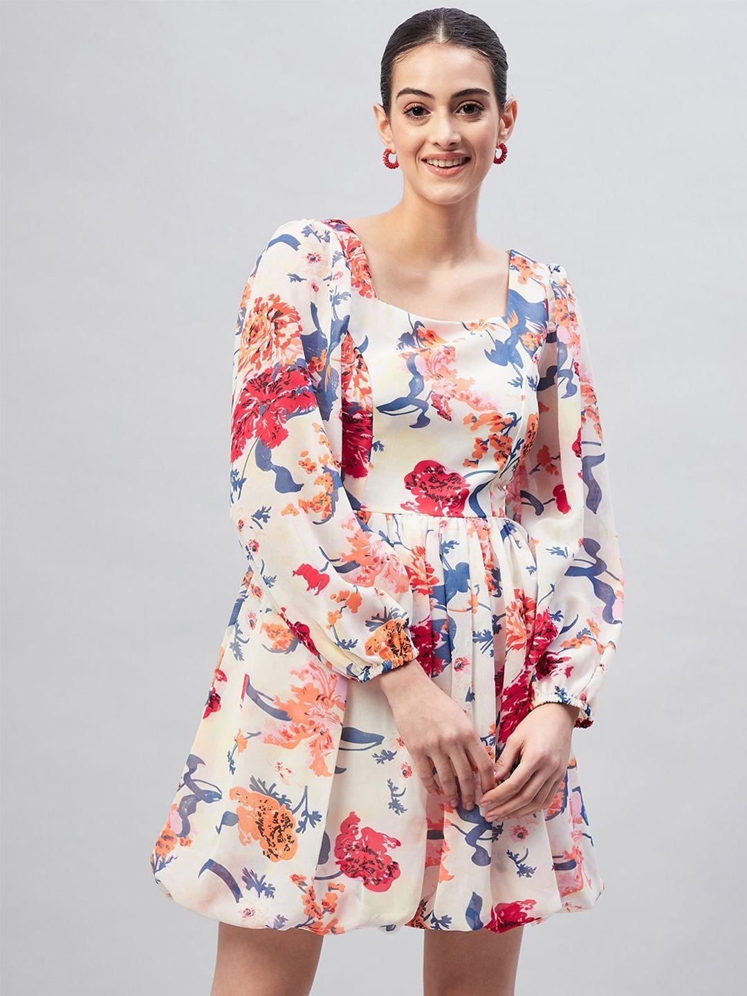rare floral printed puff sleeve georgette dress